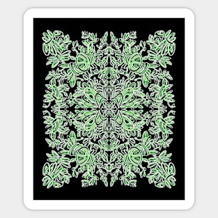 A symmetrical curvy lined design in green coloring Sticker